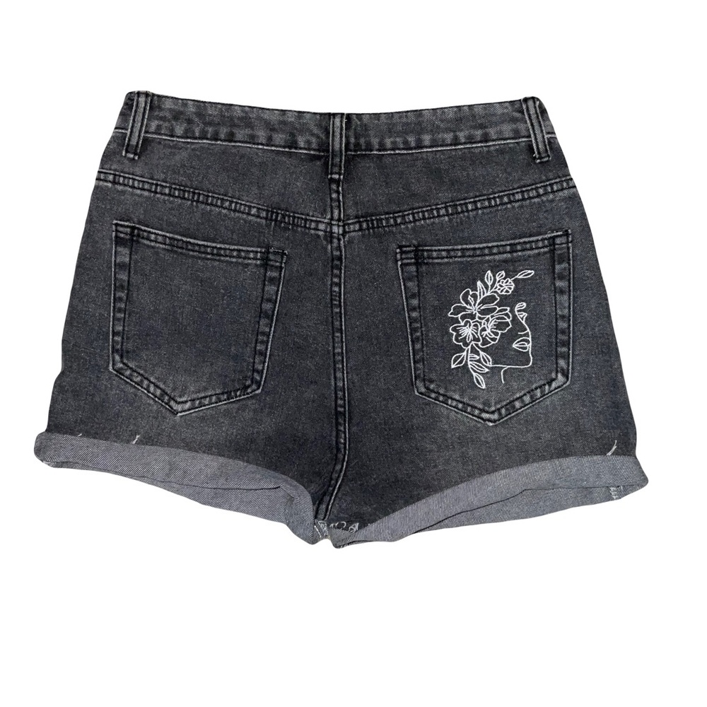 SHEIN Large Black Embroidered Denim Shorts
